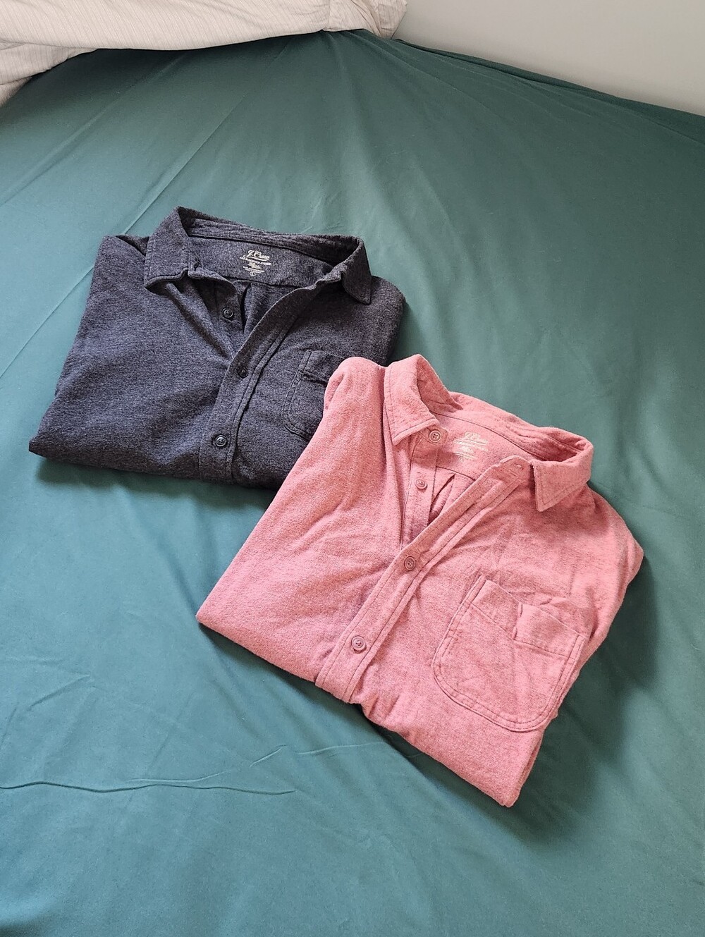 2 J. Crew Button-Up Long Sleeve Shirts - Large - Heathered Charcoal & Dusty Rose